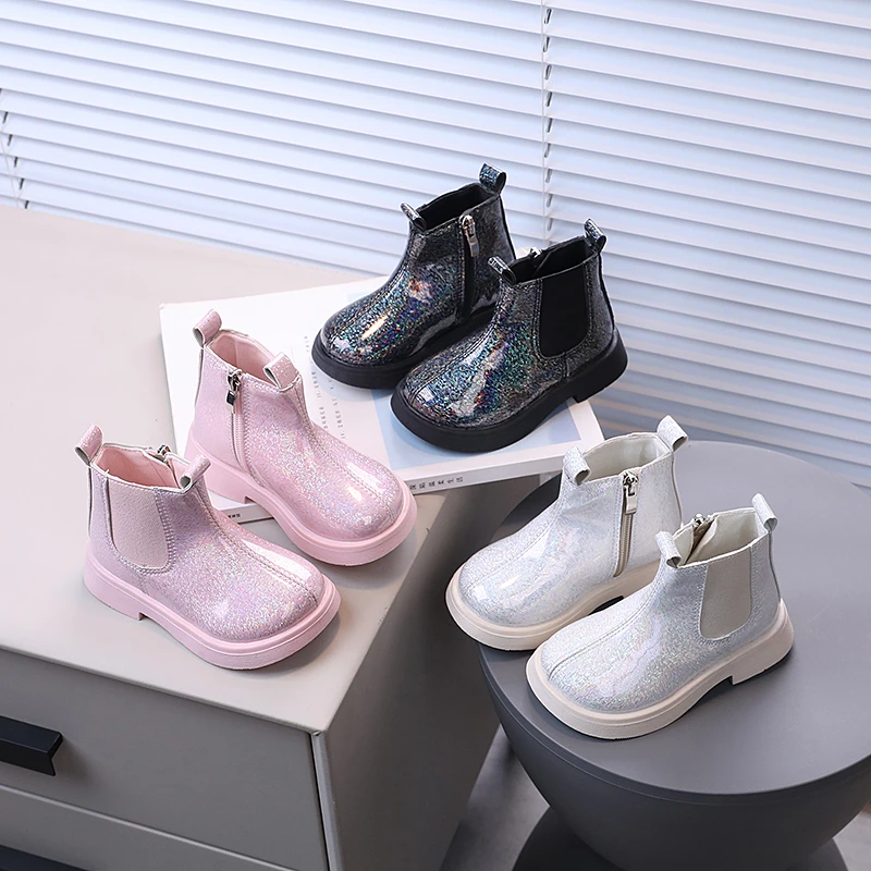

Autumn Girl's Boots Round Toe Zip Chunky Sewing Daily Kid's Flat Shoe Solid Colors Anti-slip Chic Comfy Children Shoes 4-6Y