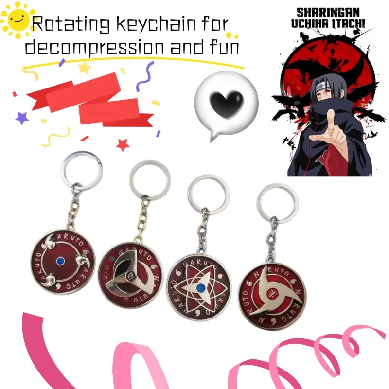 New Arrival Rotatable Metal Keychain Naruto Anime Peripherals Spinning Bag Hanging Charm Backpack Decor Gift for Anime Fans