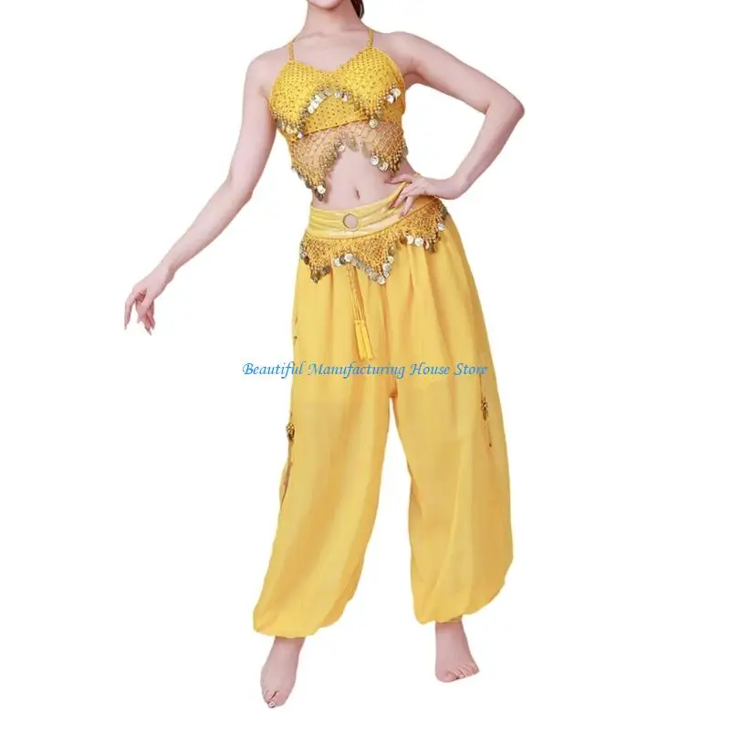 

E56A Belly Dance Costume Set for Women Belly Dancing Bra Top Lantern Pants