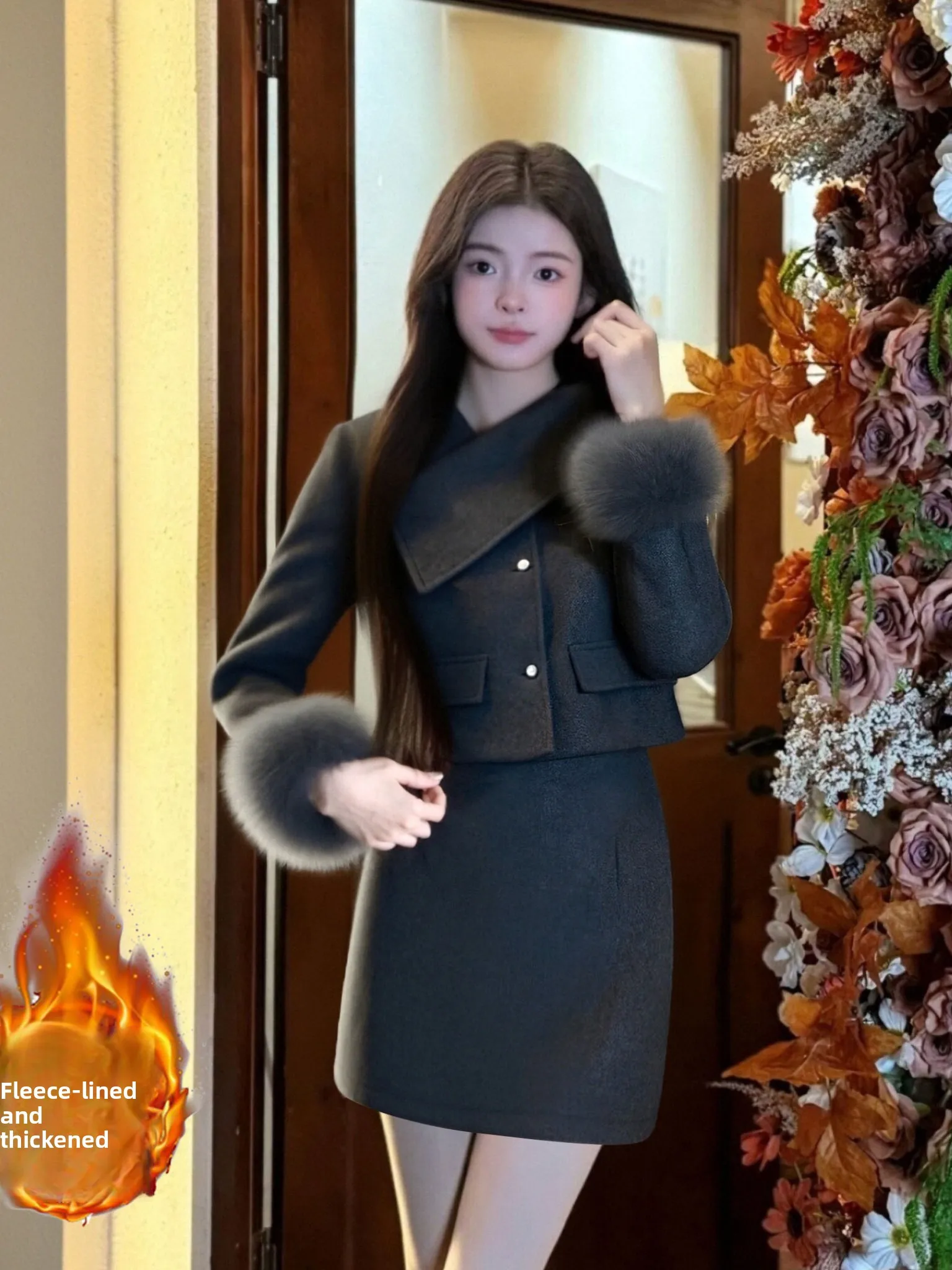 

Thickened Cotton Suit Fashion Skirt Set Winter New Light Maturity Quiet Luxury Two-Piece Set D4404A Women's Polyester Fiber L...