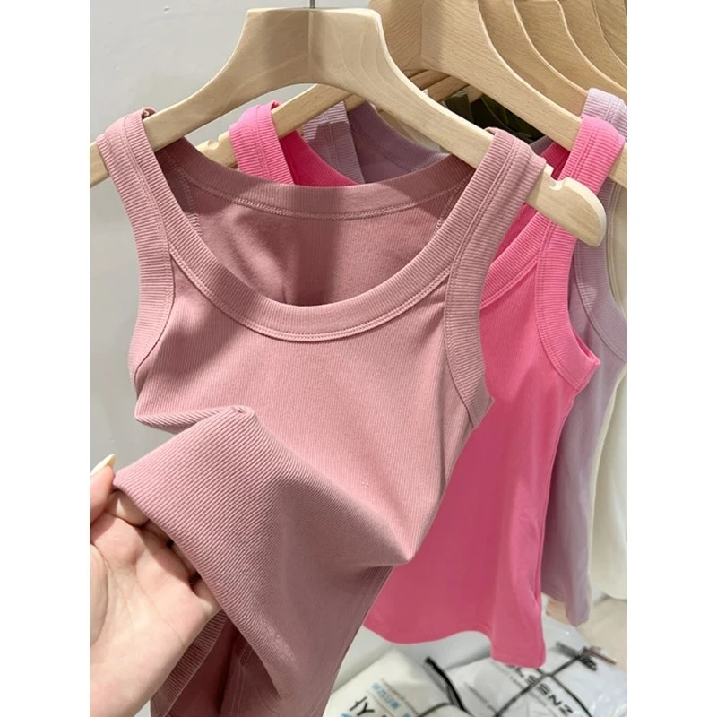 

Women Solid Round Neck Ribbed Tank Top Camisole Women 2025 Summer Basic Elastic Tank Top O Neck Solid Tank Top