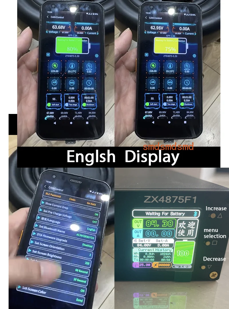 4875 Fast Charger Lifepo4 Lithium Ion Battery Bluetooth LCD Current Voltage Adjustable 48V 60V 72V 84V 100 V 60A 50A