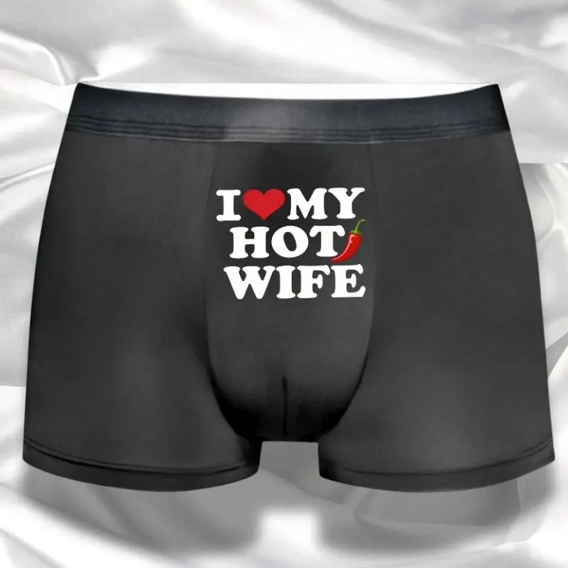 

1 Piece Sexy Men's Boxer Briefs - "I ❤️ MY HOT WIFE" Chili Pepper Humor Print Breathable Soft Casual Daily Gift Men Underwear