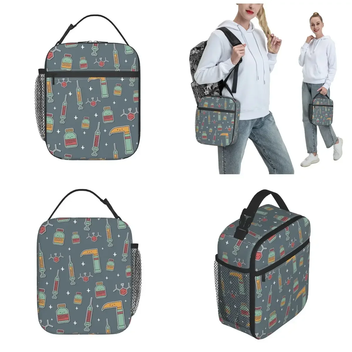 Insulated Lunch Tote Bag Kawaii Anesthesiology Pattern Nurse Product Storage Food Box Thermal Cooler Lunch Box For Work