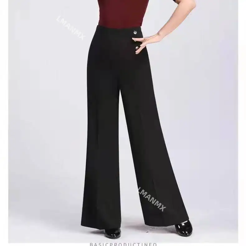 Pantalon de danse latine à jambes larges pour femmes, pantalon droit taille haute, sensation drapée, mode, cent