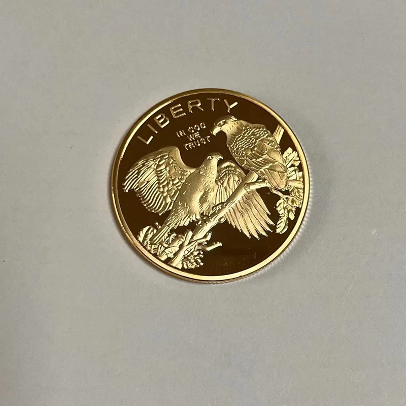 Animal Gold Plated Badge, Non Magnetic, American BALD EAGLE, 1 oz Souvenir, Collectible Decoration Coin, 50 Pcs