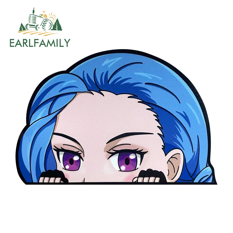 EARLFAMILY 13cm x 9cm Arcane Jinx Peeker Car Sticker Chibi Big Head Kawaii Girl Decal JDM Window Car Bumper Decoration