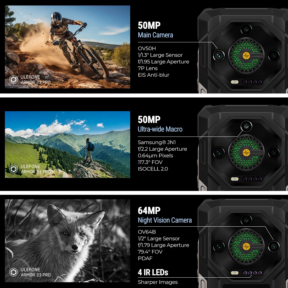 Ulefone Armor 33 Pro 5G Rugged Phone 25500 mAh 512GB ROM 120Hz 6.59”3.4" Rear Screen NFC Android Smartphone