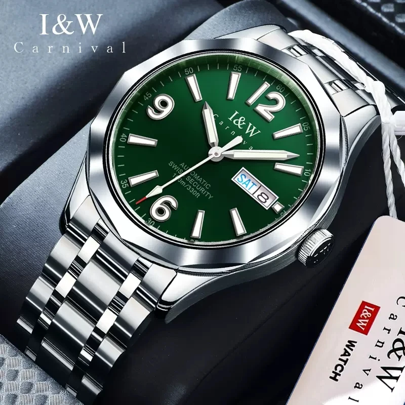 

Carnival High-End IW Brand Luxury NH36A Mechanical Watch for Men Stainless Steel 100M Waterproof Luminous Sapphire Watches Men