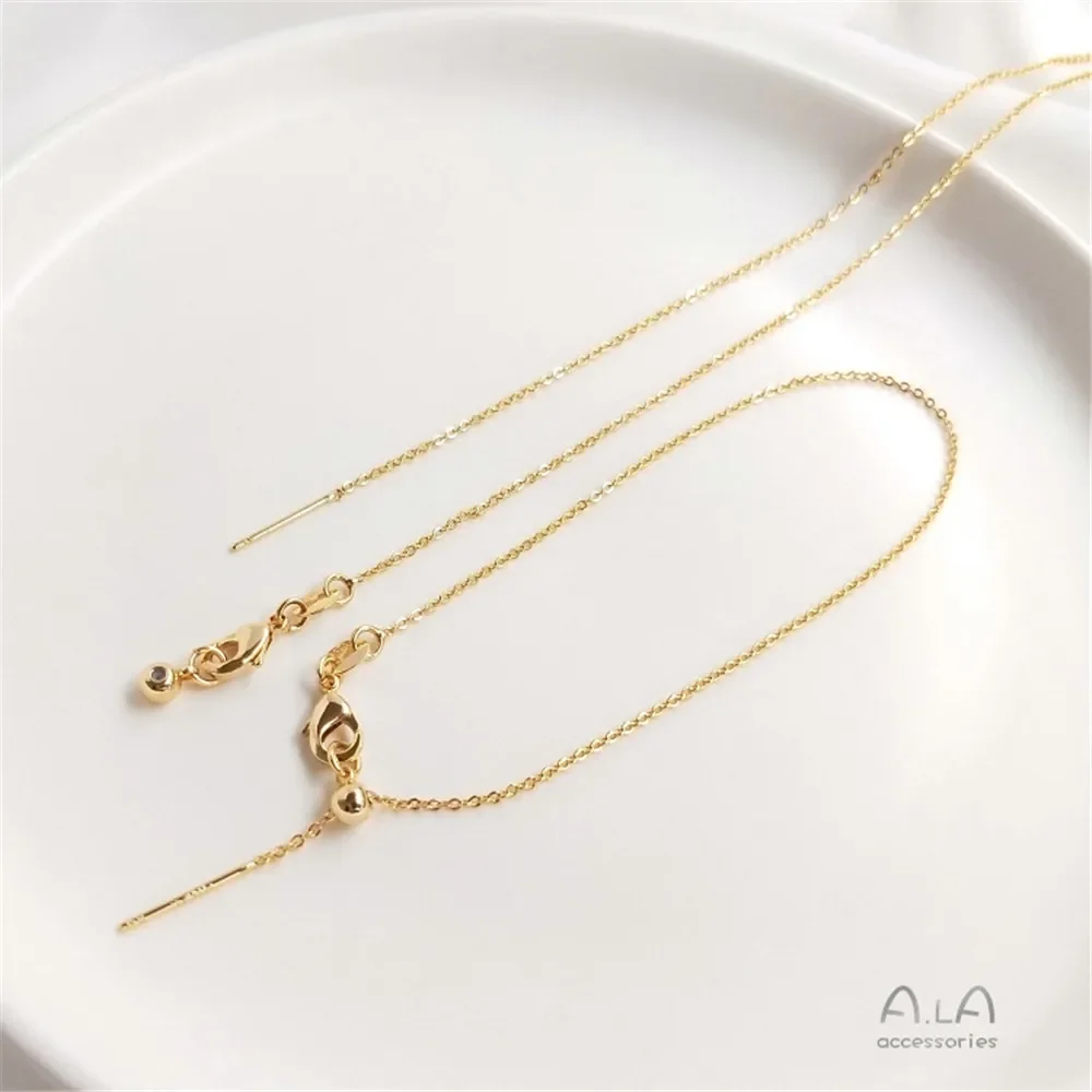 

14K Gold Plated Universal Necklace Adjustable bracelet Flat O Chain Clavicle Chain DIY Chain Crystal pearl jewelry