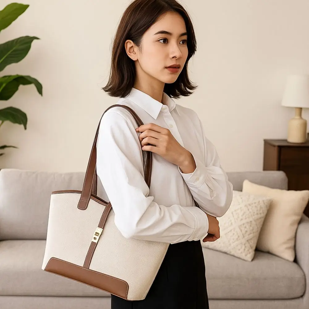 

Fashionable Color Collision Crossbody Bag Lock Buckle Large Capacity Tote Bag Minimalist Style Bucket Bag Casual