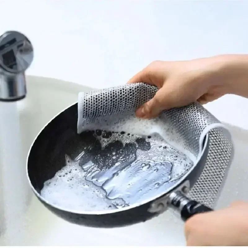 10/1pcs Steel Wire Cleaning Cloth Thickened Double -layers Non-stick Oil Dishcloths Kitchen Pan Pot Dishes Rags Napery Cloths