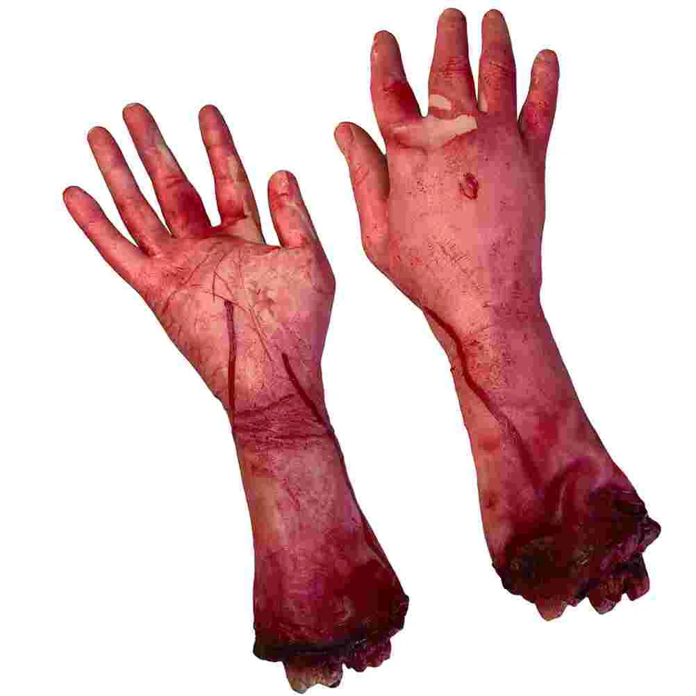 2 Pcs Fake Hand Decoration Halloween Props Scary Prosthetic Hands for Haunted House Party April Fool Small Size Lasting