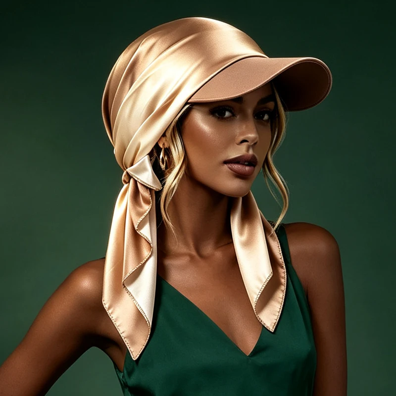 Gradient Satin Turban Hat Visor Brim Women Tie Back Headscarf Hijab Cap Outdoor Sun Protection Head Wrap Hair Loss Headwear New