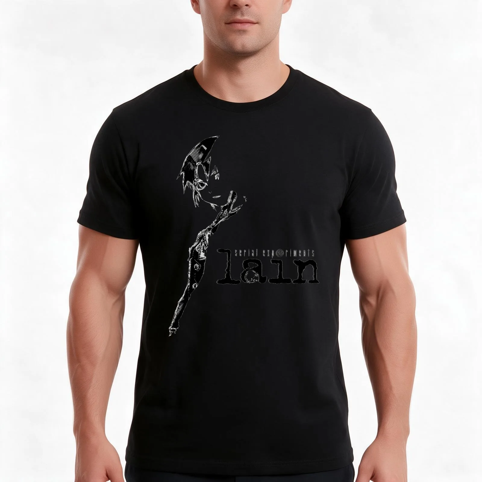 Serial Experiments Lain - Lain Fade Line T-Shirt, Summer Casual Cotton Tee, Oversized Streetwear Tops, Vintage Graphic Print