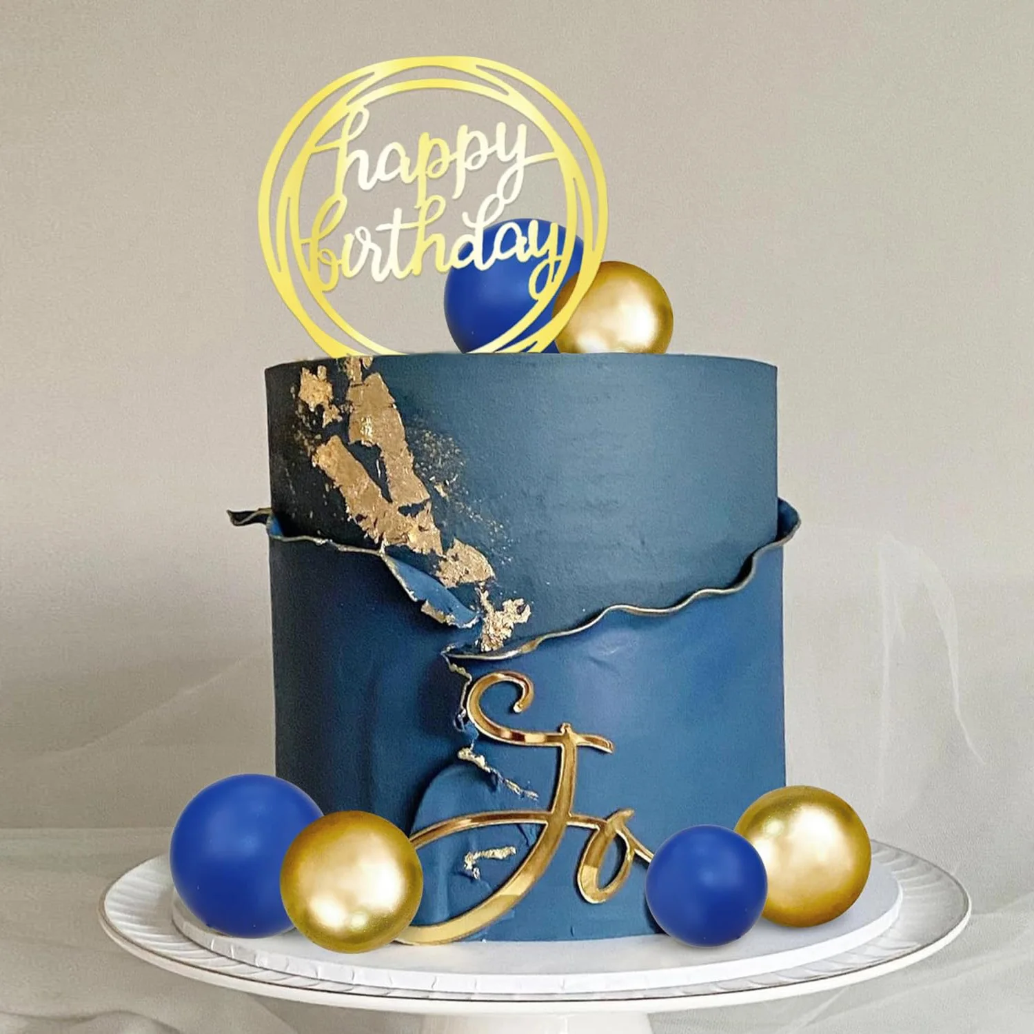 Ball Cake Toppers Simplicity Blue Gold Ball Cake Toppers Decoration for Wedding Anniversary Birthday Baby Shower Party Supplies
