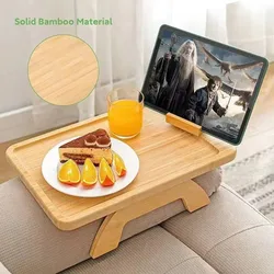 Sofa Tray Table Natural Bamboo Sofa Shelf Armrest Clip-On Tray Mobile Tablet Can Be Placed Practical TV Snack Coffee Table