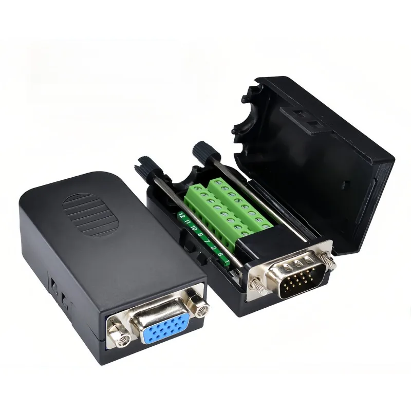 3‑Row 15‑Pin D‑Sub Solderless DB15 VGA Male Female Connector with Housing for Monitor Video Equipment DIY Maintenance Parts