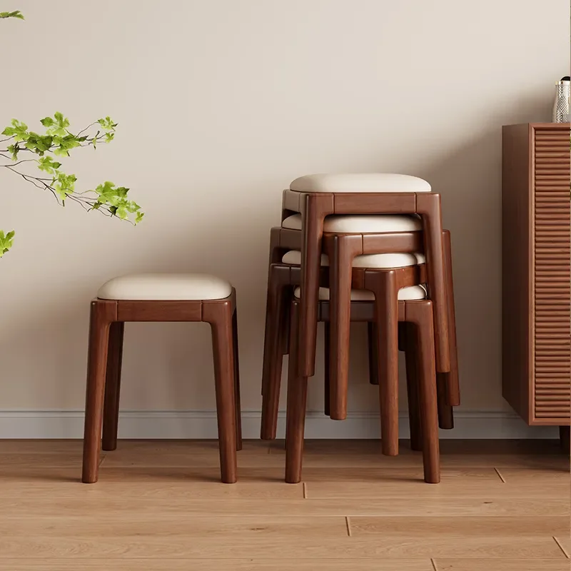 Stackable Solid Wood Stool Round Square Creative Household Bench Comfortable Sedentary Sofa Side Table Chair for Living Room