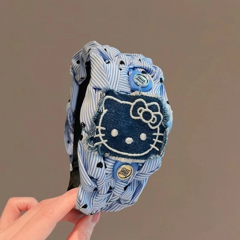 

Sanrio Hello Kitty Korean Striped Fabric Hairband Love Printing Fashion Headband Hair Accessories Wide-brimmed Hairpin.