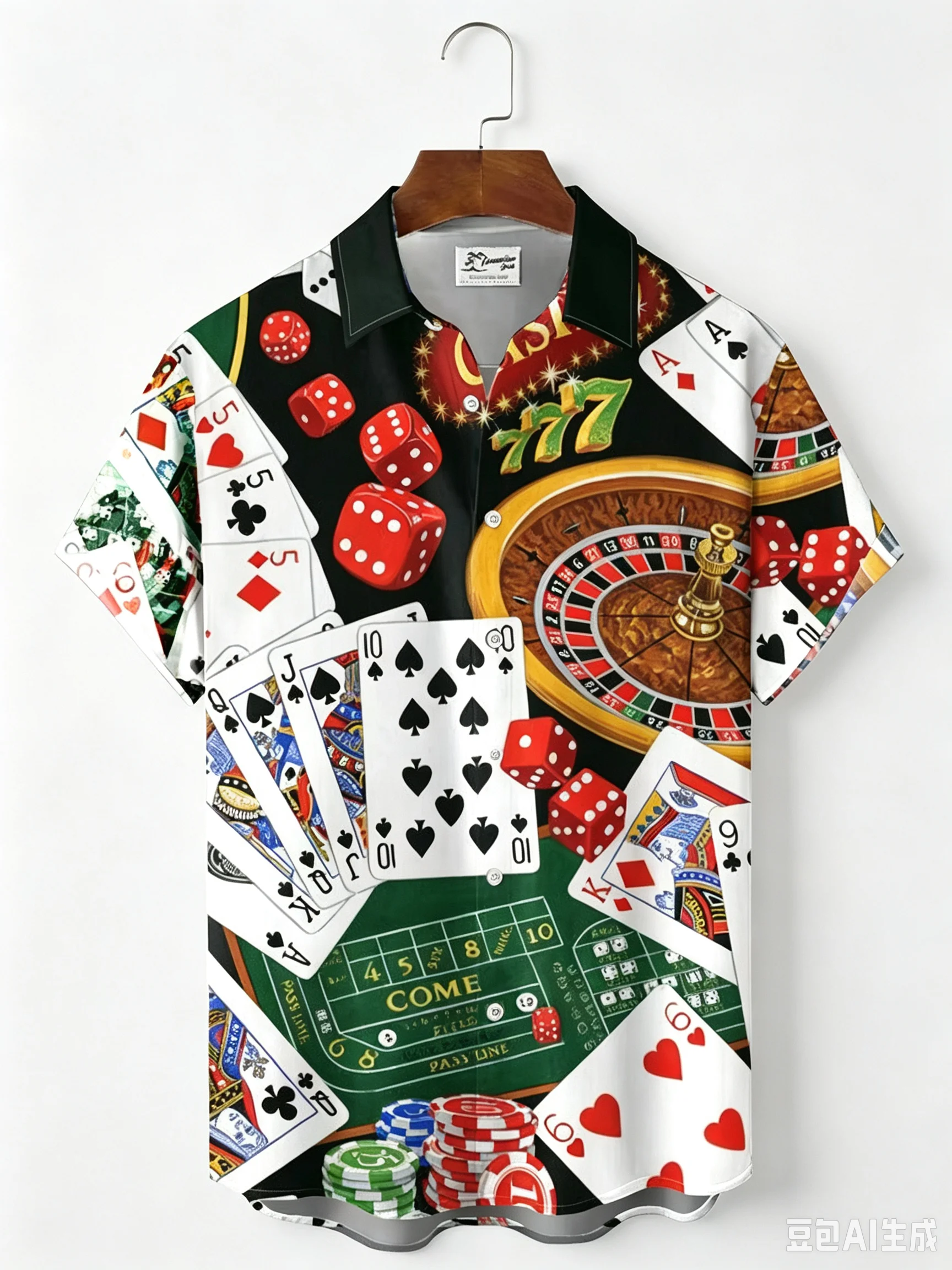 Unisex Camp Collar Short Sleeve Shirt Retro Las Vegas Sign Vinyl Card Vintage Car Print Loose Holiday Party Button Casual Tops