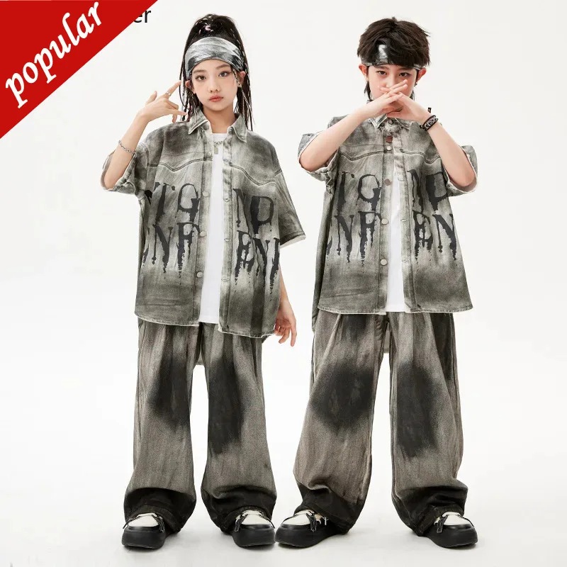 Hip Hop Girls Retro Splash Ink Jacket Loose Pants Boys Streetwear Street Dance Shirt Kids Costumes Child K-pop Jazz Clothes Sets