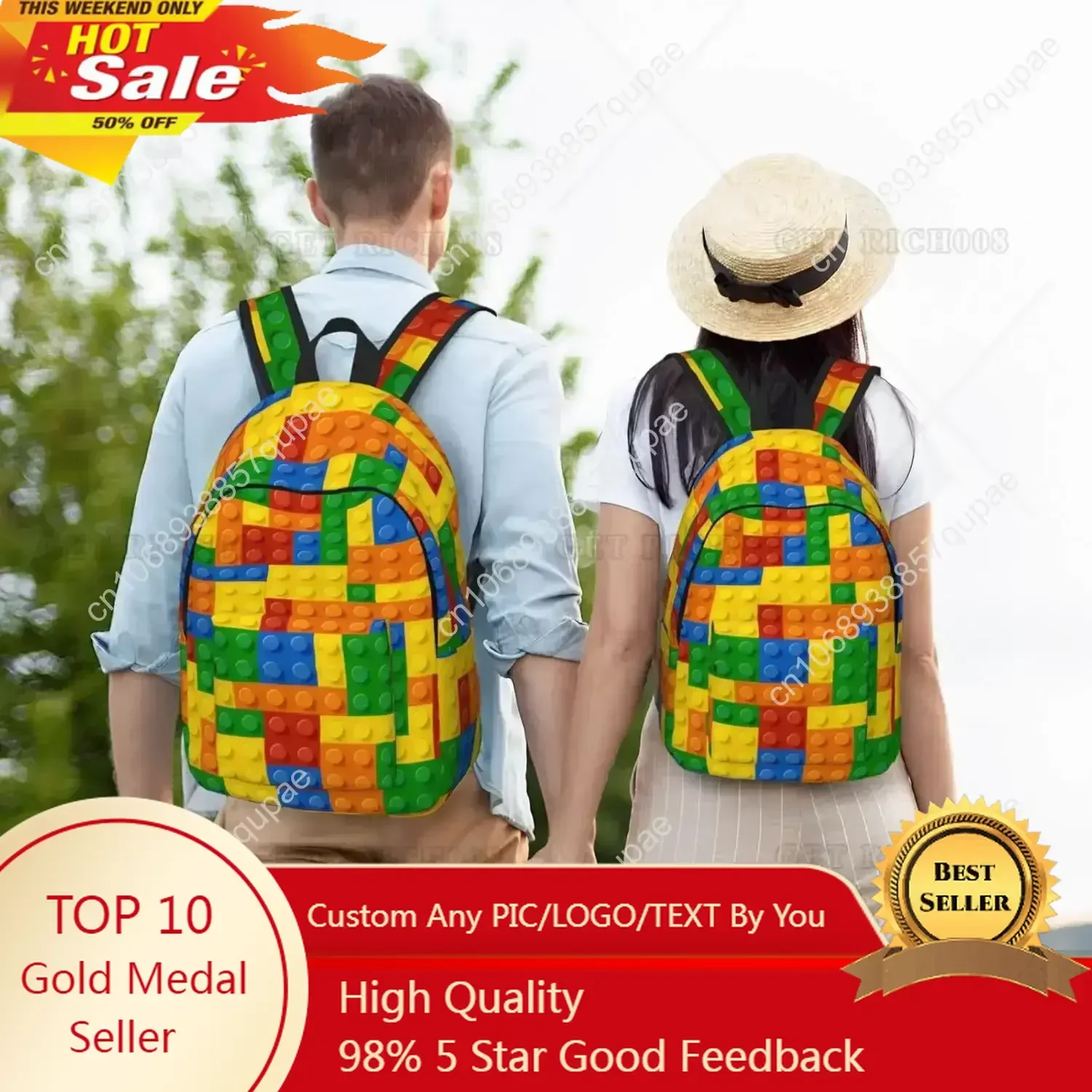Blocks Colorful Fun Pattern Backpack for Girls Boys Women Lightweight Bookbag Casual Daypack for Travel Outdoor Camping 15 Inch