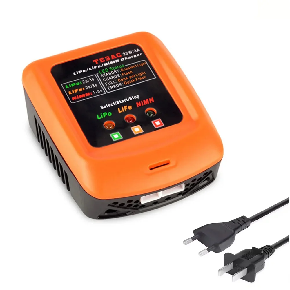 TE3AC 100V-240V 25W/3A Professional Balance Charger for 2S 3S LiPo/2S 3S LiFe/1-8S NiMH Battery RC Drone Car Boat