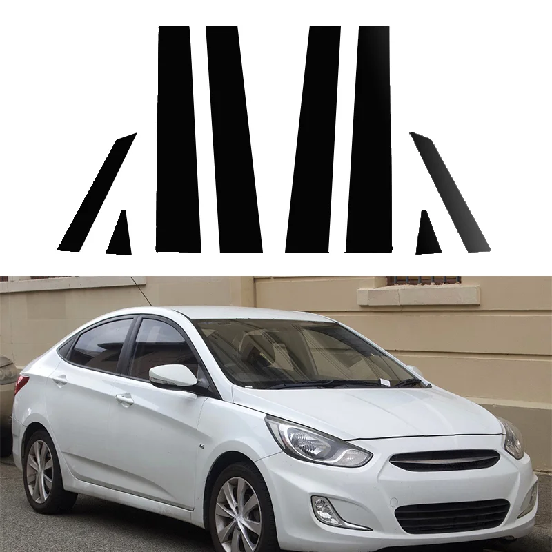 8Pcs Car Pillar Posts Door Window Trim Cover Stickers Decal For Hyundai Verna Solaris Grand Avega Accent 4-door Sedan 2011-2018