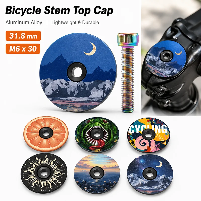 31.8mm Bicycle Stem Top Cap M6x30 Bolt MTB Road Bike Headset Cover Decorative Pattern Cycling Accessory