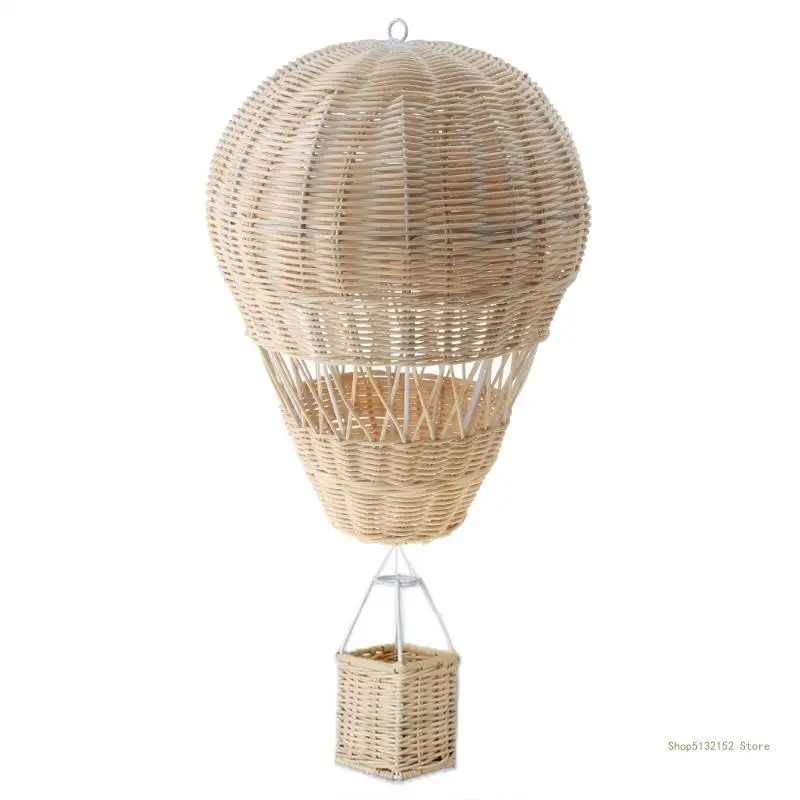 QX2E Mongolfiera in rattan intrecciato a mano Artigianato in stile nordico Fotografia naturale portatile Appeso a parete per