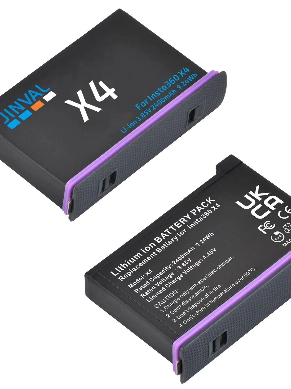 JINVAL Bateria 2400mAh do Insta360 X4, zamienna bateria + Szybka ładowarka z podwójnym gniazdem do kamery sportowej Insta 360 ONE X 4 — zdjęcie produktu 7