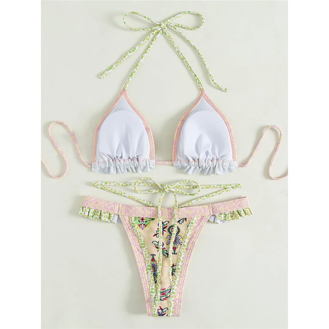 5 Farben, sexy, bedruckter Bikini mit Rüschen, Damen-Badebekleidung, zweiteiliger Bikini, Badeanzug, Badebekleidung, Modell V4651. – Detail 25