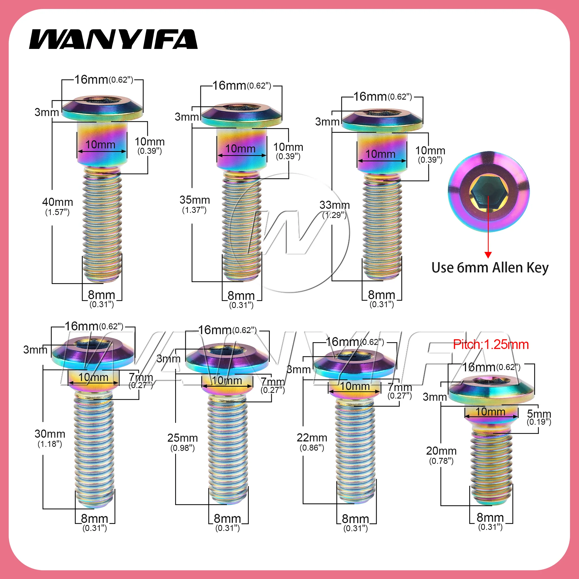 Wanyifa Titanium Alloy Bolt M8x20–40mm Motorcycle Disc Brake Tapered Hex Screw Suitable for Suzuki Motorcycle Bolts (4/6pcs)