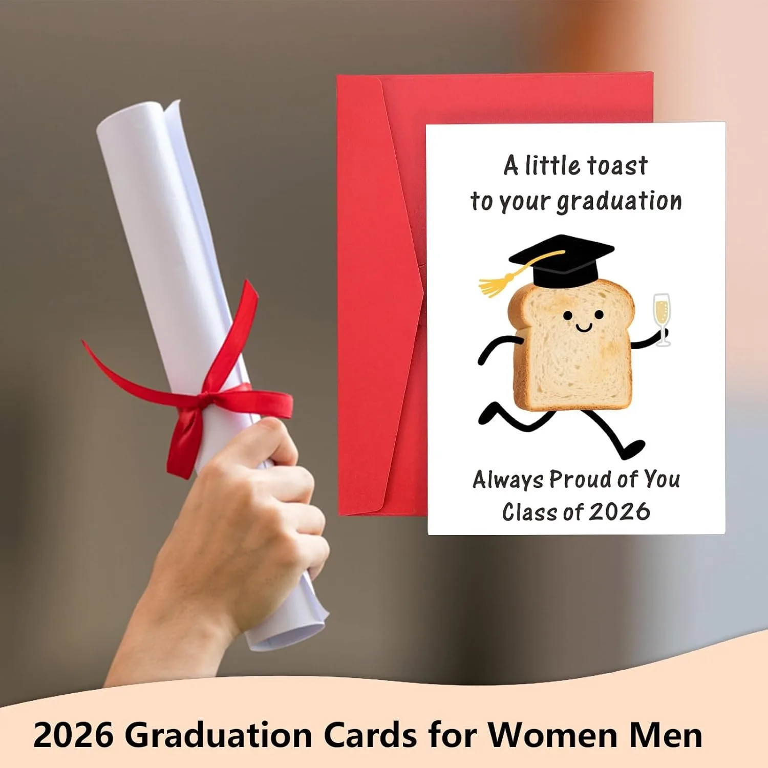 Funny Toast Graduation Greeting Card, "A Little Toast To Your Graduation" Class of 2026 Congratulatory Card with Envelope - view 5