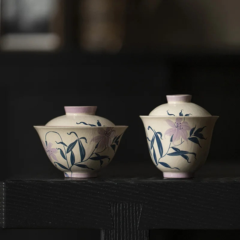 Cosmetic Covered Kung Fu Set Hand-painted Luoshen Xiangfei Coarse Pottery Tea Bowl Household Purple Clay Literary