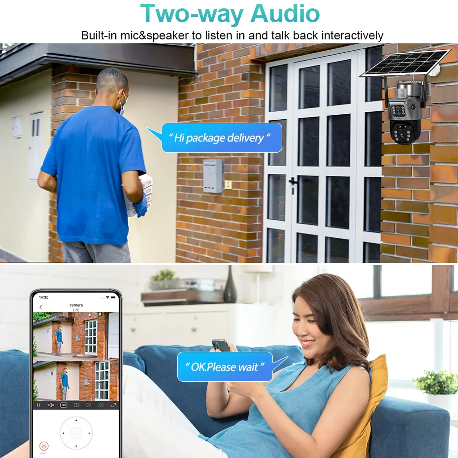 Imagem -03 - Kerui ao ar Livre Ptz 4mp 2k 4g Sim Wifi Painel Solar Lente Dupla Câmera de Segurança em Casa Cctv Vigilância de Vídeo Bateria Embutida