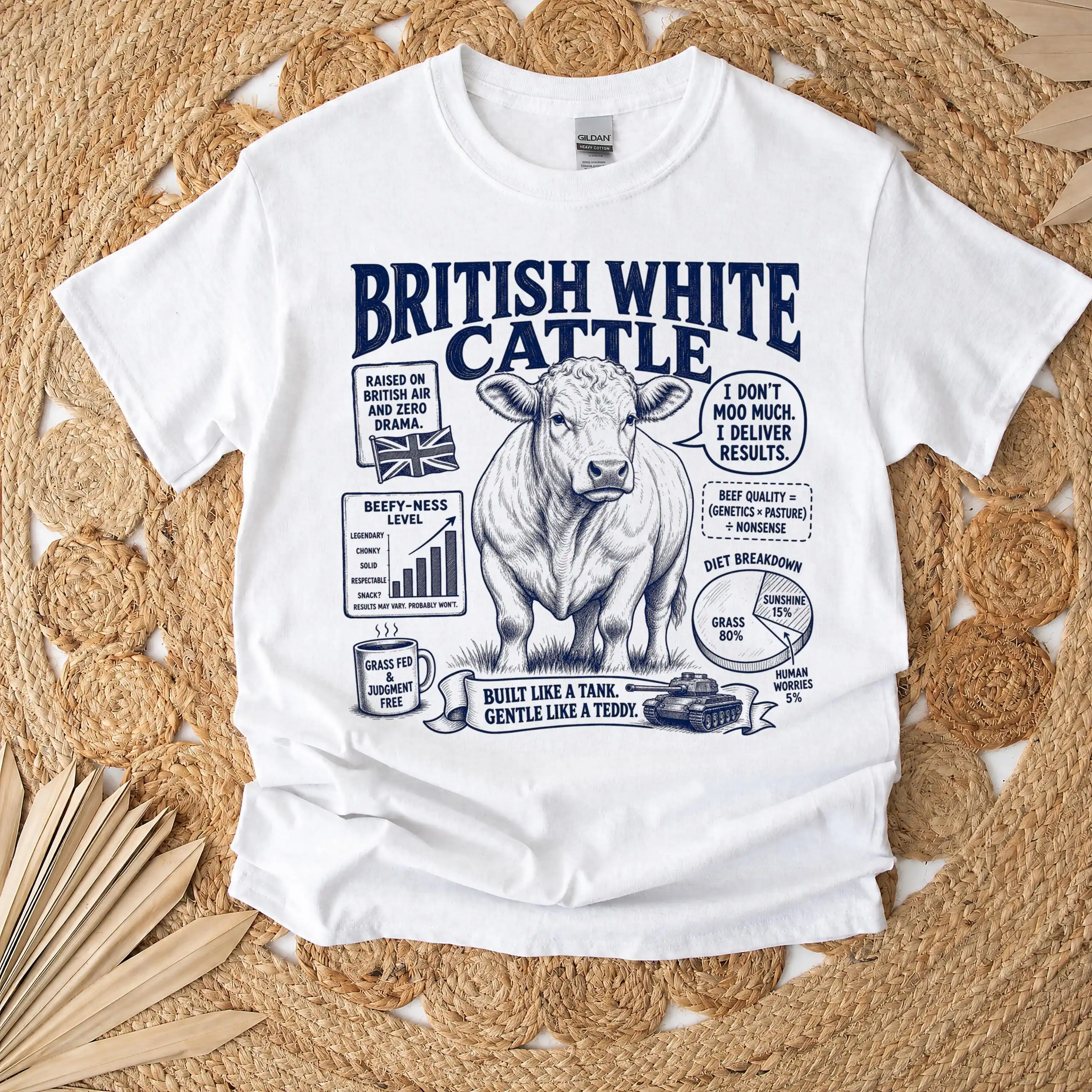 Funny British White Cattle Shirt - Retro Cattle Gift  Sarcastic British White Cattle Clothing