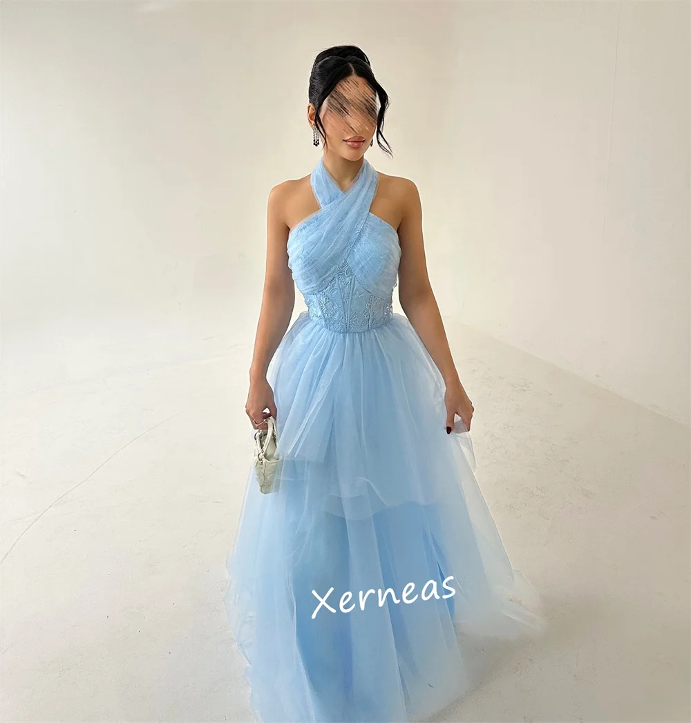 Rede personalizada em camadas lantejoulas halter a linha vestidos longos sob medida ocasião vestido de festa estilo moderno formal elegante alta qualidade