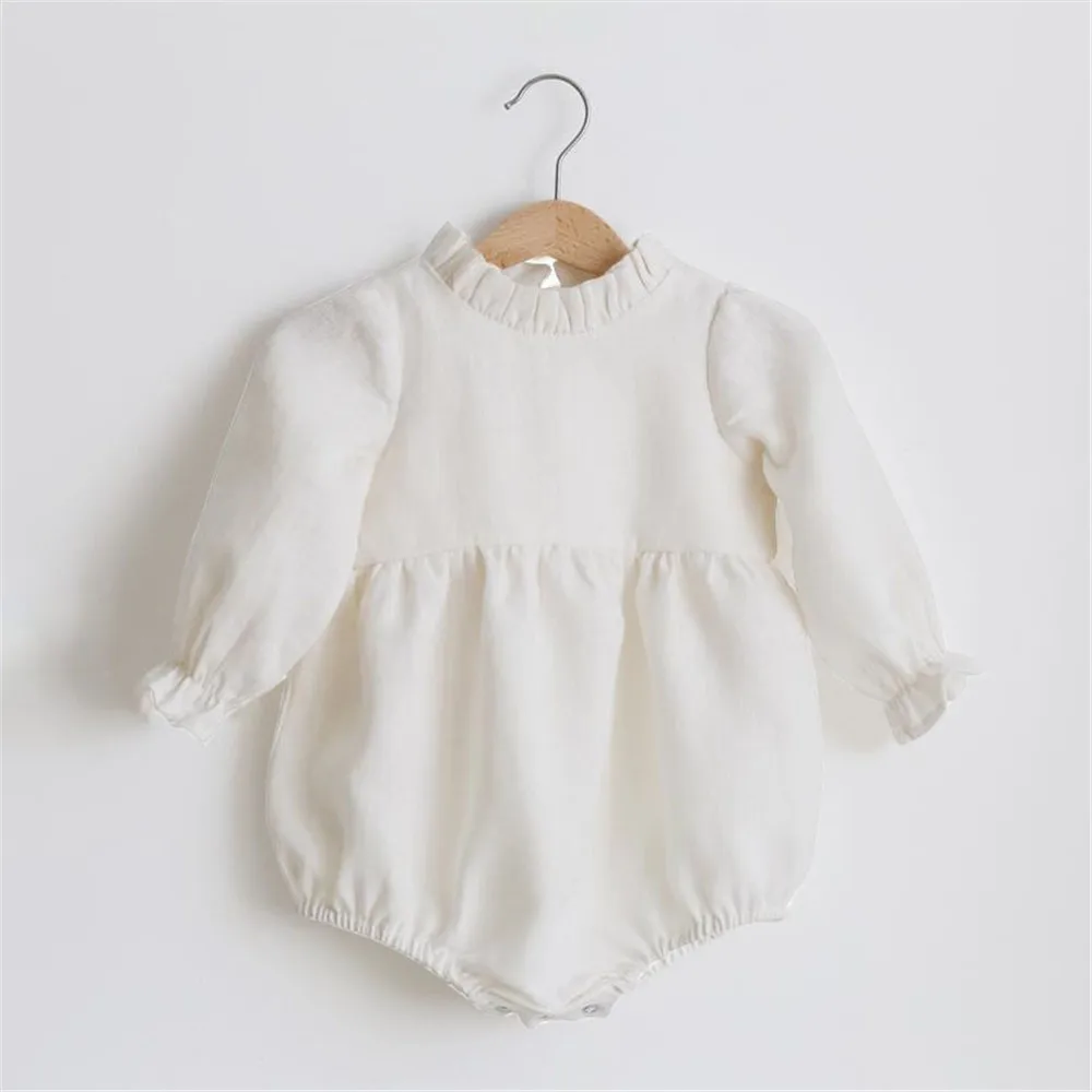 Baby Girl Clothes Solid Color Long Sleeve Baby Clothing Jumpsuits 0-24M 100% Cotton Linen Newborn Baby Girl Rompers