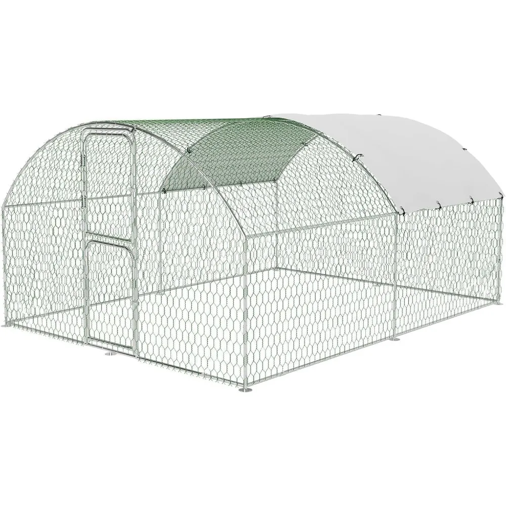 

heavy duty walk-in chicken coop, large metal poultry cage with waterproof uv cover & round top design, outdoor hen house for bac