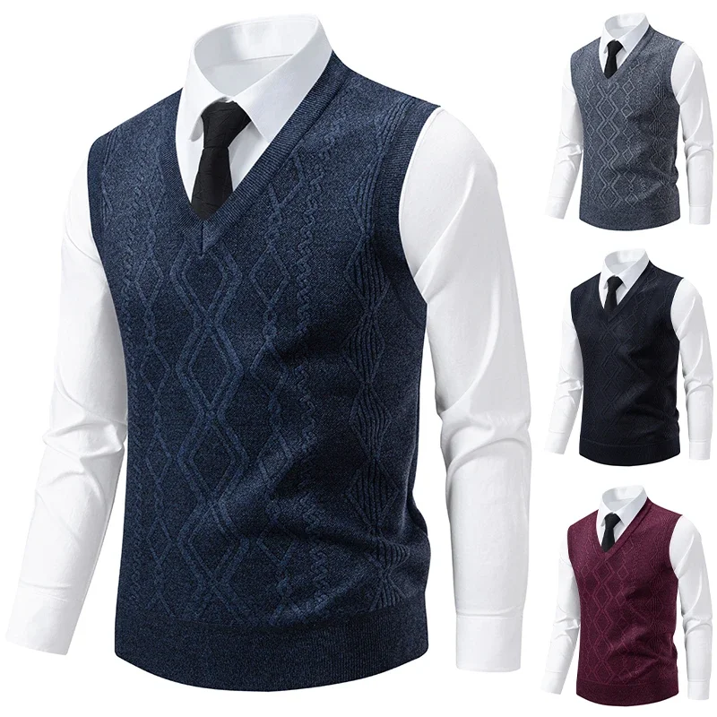 2025 الرجال الخامس الرقبة محبوك سترة دافئة الخريف الشتاء موضة عادية الماس شبكة الملتوية زهرة تصميم تنوعا