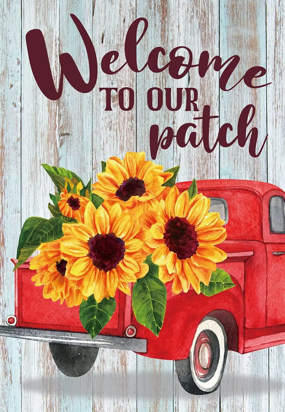 Texupday Welcome to Our Patch Red Truck Sunflower Decoration Autumn Harvest Garden Flag Farmhouse Outdoor Yard Banner 12