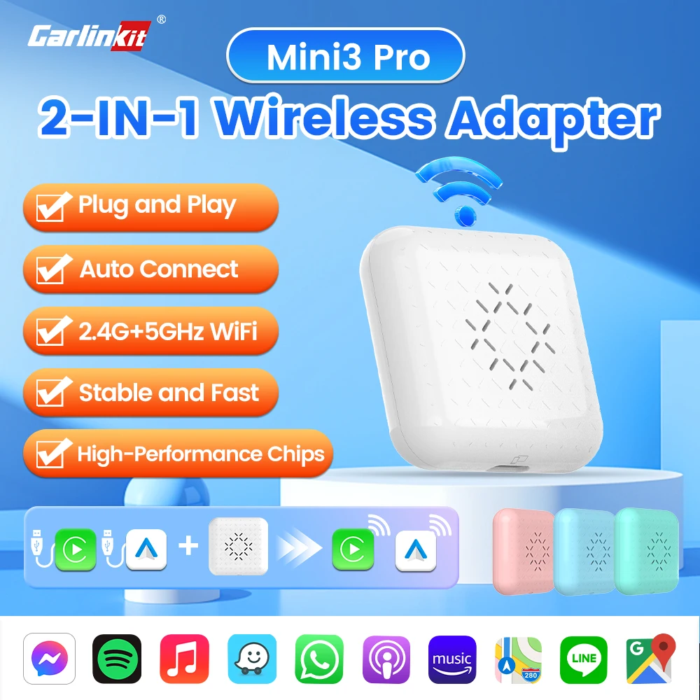 Mini5/3 Pro CarlinKit 5.0 2-IN-1 Wireless Dongle Wireless Android Auto & CarPlay Adapter WiFi Bluetooth Auto Connect For Cars