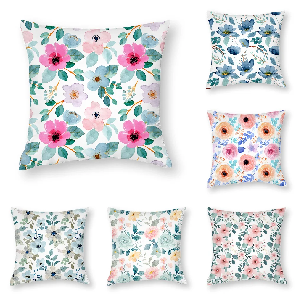 

Watercolor Florals Pattern Pillow Case 3D Print Polyester Fiber 45*45 cm Home Sofa Throw Pillow Cover Decoration Festival Gift