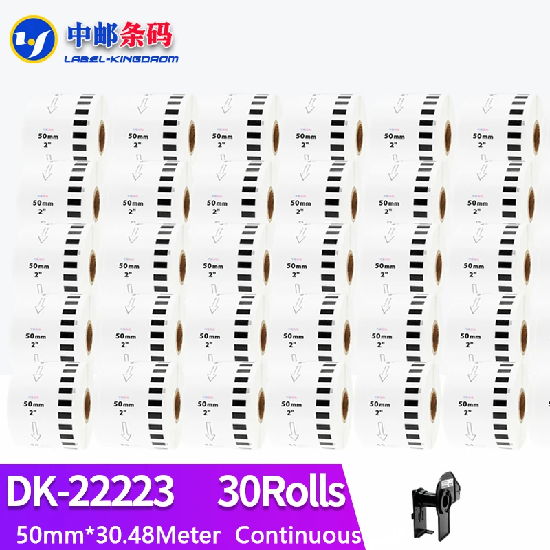 

30 Refill Rolls Generic DK-22223 Label 50mm*30.48M Continuous Compatible for Brother Thermal Printer White Color DK-2223 DK22223