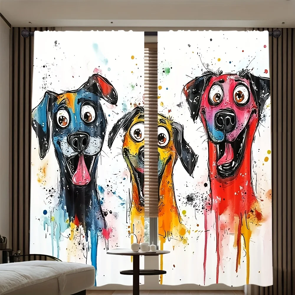 

2 шт. черно-белых штор с изображением кошачьей мордочки и милым мультяшным дизайном для спальни, обеспечивающие уединение и декор, в минималистичном стиле, быстрая установка.