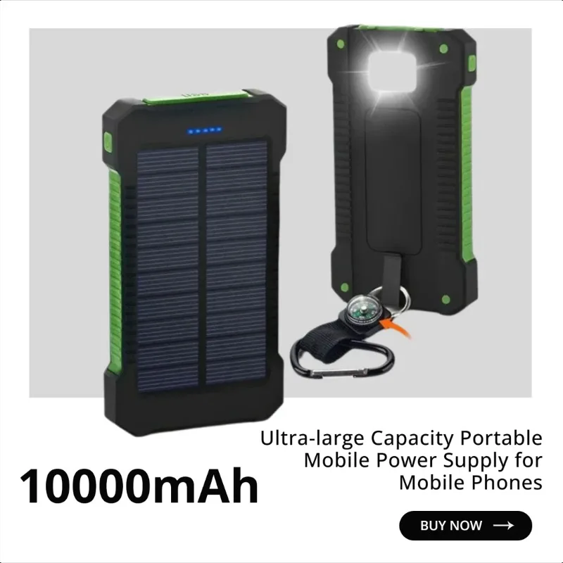 

Outdoor Waterproof Solar Power Bank 10000mAh Ultra-large Capacity Portable Mobile Power Supply for Mobile Phones