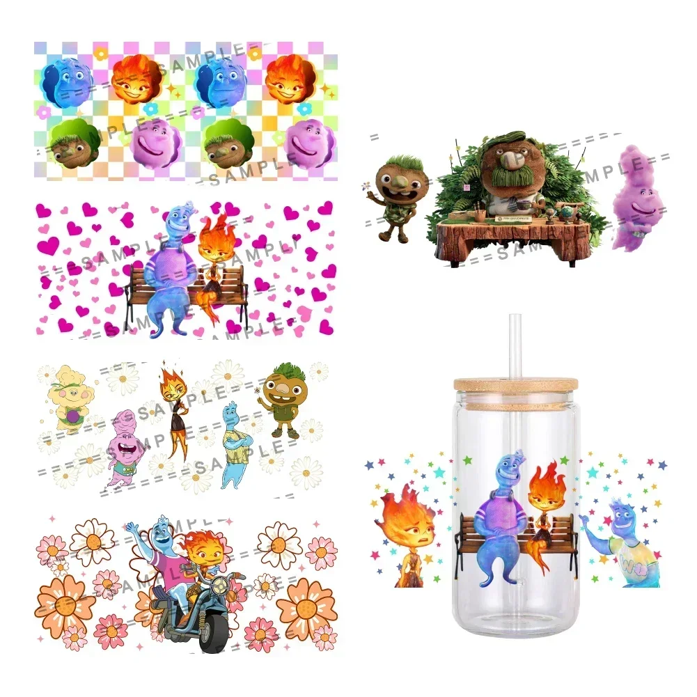 

New Disney Elemental Ember Wade UV DTF Transfer Sticker Waterproof Transfers Decals For 16oz Glass Cup Wrap Stickers