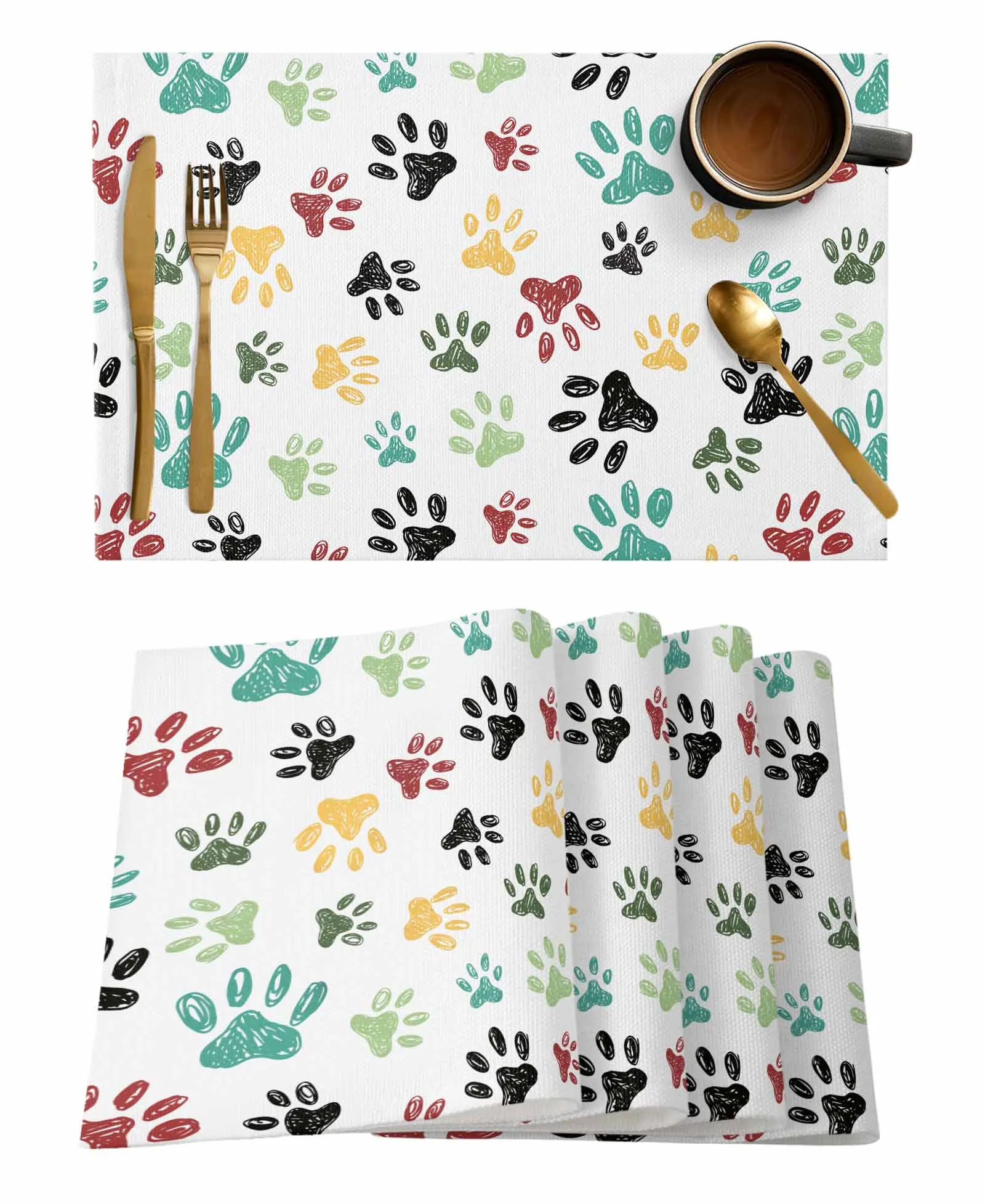 Animal Footprint Graffiti Placemat Wedding Party Dining Decor Linen Table Mat Kitchen Accessories Table Napkin